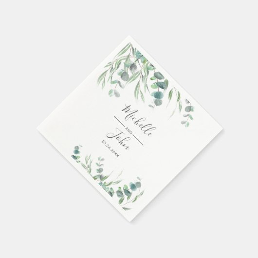 Elegant Eucalyptus Waterverf Name Script Weddensch Servet (Hoek)