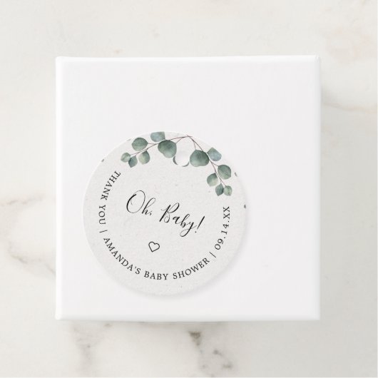 Elegant Eucalyptus Waterverf OH BABY SHOWER Bedankjes Labels (In situ)
