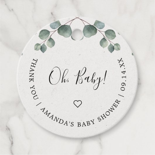 Elegant Eucalyptus Waterverf OH BABY SHOWER Bedankjes Labels (Voorkant)