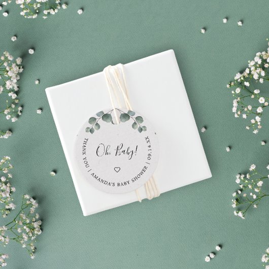 Elegant Eucalyptus Waterverf OH BABY SHOWER Bedankjes Labels