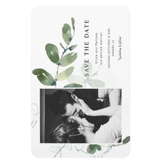 Elegant Eucalyptus Waterverf Opslaan Datum Magneet (Verticaal)