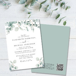 Elegant Eucalyptus Waterverf QR-code bruiloft Kaart