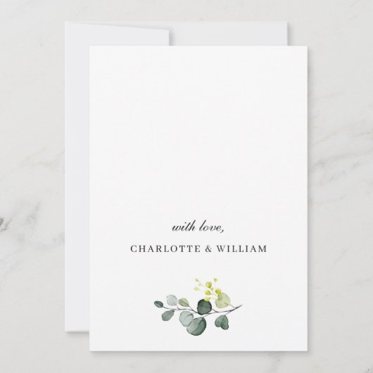 Elegant Eucalyptus Waterverf REHEARSAL DINNER Kaart (Achterkant)