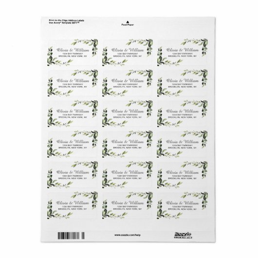 Elegant Eucalyptus Waterverf Return Address Etiket (Full Sheet)