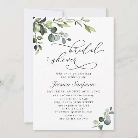 Elegant Eucalyptus Waterverf Vrijgezellenfeest Kaart (Voorkant)