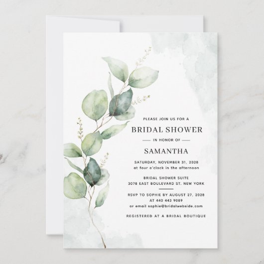 Elegant Eucalyptus Waterverf Vrijgezellenfeest Kaart (Voorkant)