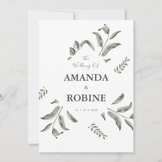 Elegant Eucalyptus Waterverf Weddenschap Kaart (Voorkant)