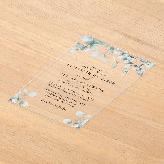 Elegant Eucalyptus Waterverf Wedding Acryl Uitnodigingen (Laagn)