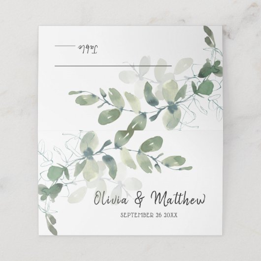 Elegant Eucalyptus Waterverf Wedding Plaatskaartje (Buitenkant ongevouwen)