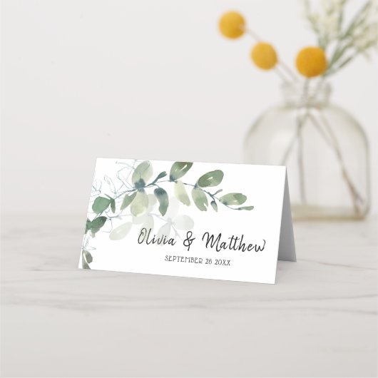 Elegant Eucalyptus Waterverf Wedding Plaatskaartje (Voorkant)