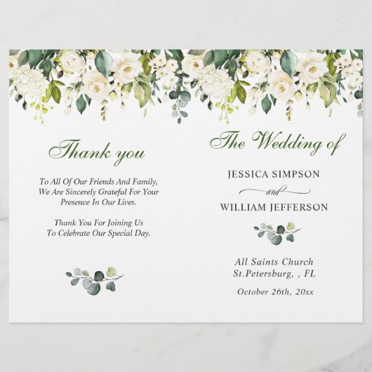 Elegant Eucalyptus Waterverf Wedding Programme (Voorkant)