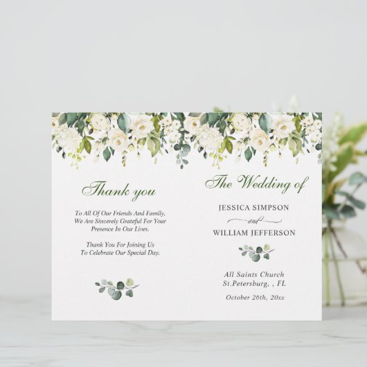 Elegant Eucalyptus Waterverf Wedding Programme (Staand voorkant)