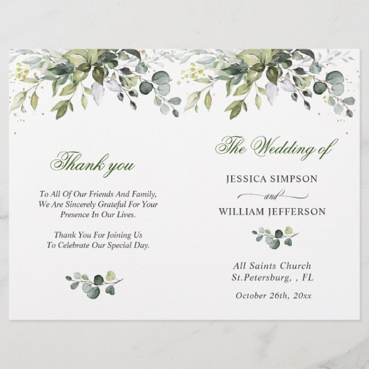 Elegant Eucalyptus Waterverf Wedding Programme (Voorkant)