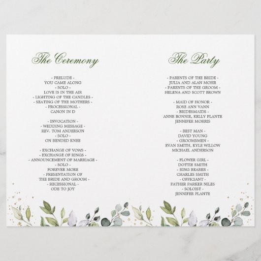 Elegant Eucalyptus Waterverf Wedding Programme (Achterkant)