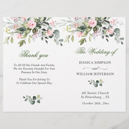 Elegant Eucalyptus Waterverf Wedding Programme (Voorkant)