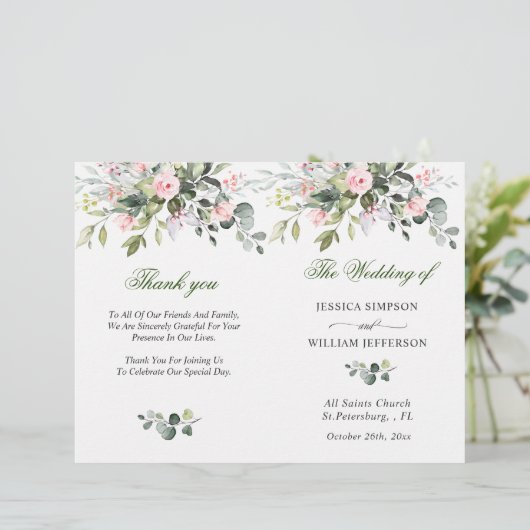 Elegant Eucalyptus Waterverf Wedding Programme (Staand voorkant)