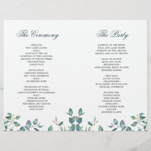 Elegant Eucalyptus Waterverf Wedding Programme (Achterkant)