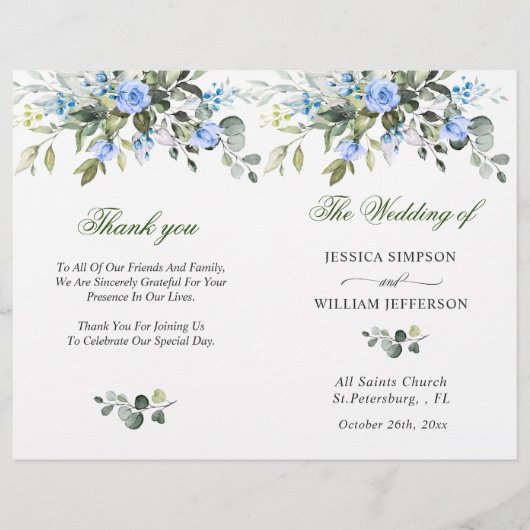 Elegant Eucalyptus Waterverf Wedding Programme (Voorkant)
