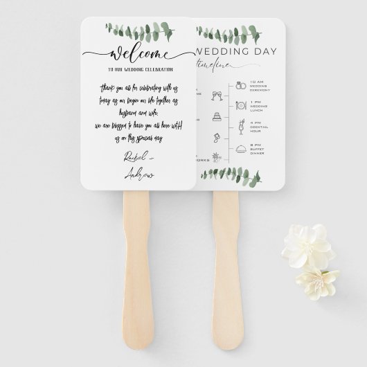 Elegant Eucalyptus Waterverf Wedding Programme Handwaaier (Voorkant en achterkant)