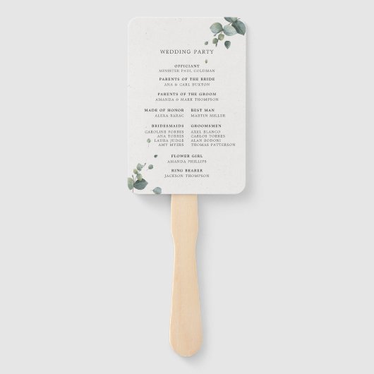 Elegant Eucalyptus Waterverf Wedding Programme Handwaaier (Achterkant)