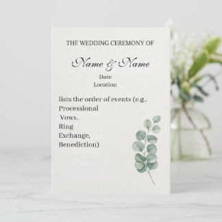Elegant Eucalyptus Waterverf Wedding Programme Programmakaart