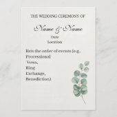 Elegant Eucalyptus Waterverf Wedding Programme Programmakaart (Voorkant)