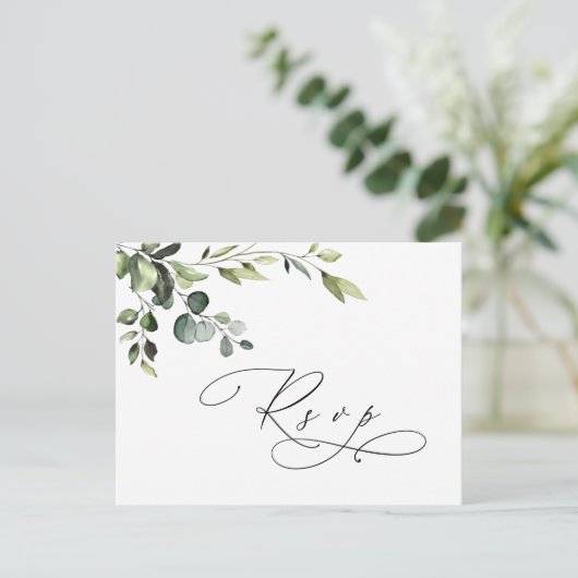 Elegant Eucalyptus Waterverf Wedding RSVP Briefkaart (Staand voorkant)
