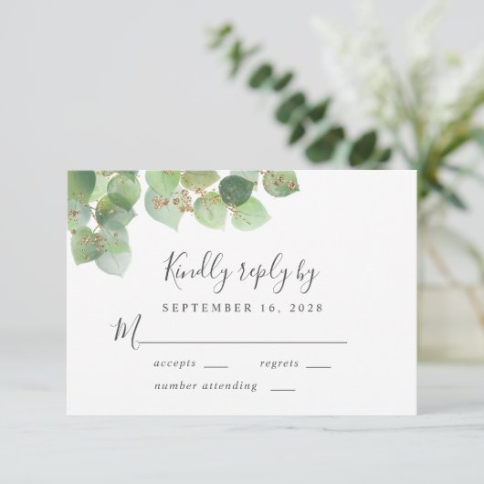 Elegant Eucalyptus Waterverf Wedding RSVP Kaartje (Staand voorkant)