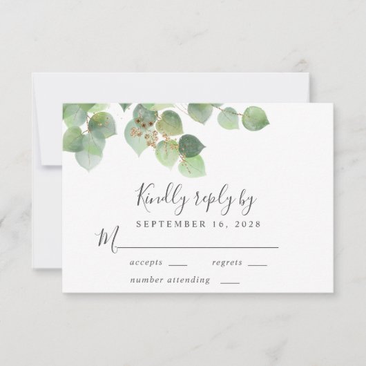 Elegant Eucalyptus Waterverf Wedding RSVP Kaartje (Voorkant)