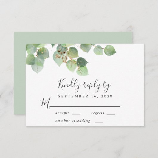 Elegant Eucalyptus Waterverf Wedding RSVP Kaartje (Voorkant / Achterkant)