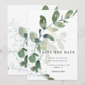 Elegant Eucalyptus Waterverf Wedding Save The Date (Voorkant / Achterkant)