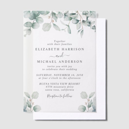 Elegant Eucalyptus Waterverf Wedding Vellum Uitnodigingen (Offset)