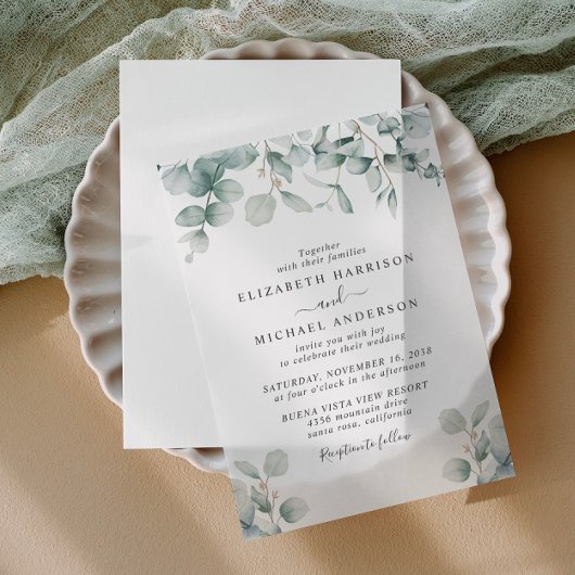 Elegant Eucalyptus Waterverf Wedding Vellum Uitnodigingen