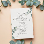 Elegant Eucalyptus Weddenschap Alle in één RSVP QR Kaart<br><div class="desc">De bladeren wijzen naar de namen van het stel in een combinatie van klassieke serif typografie met chic calligraphy. Dit ontwerp is geweldig voor een rustige, herfst, winter, land of buitenbruiloft. HELPT U TON GELD TE BEWAREN DOOR GEGEVENS EN RSVP QR-CODE AAN DE TERUG TOE TE VOEGEN. Als u hulp...</div>