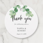 Elegant Eucalyptus Weddenschap Bedankt Calligrafie Bedankjes Labels (Voorkant)