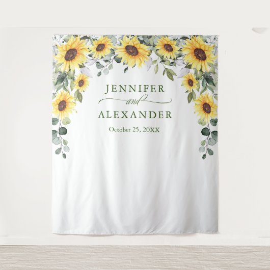 Elegant Eucalyptus Weddenschap Foto Booth Backdrop Wandkleed (Voorkant)