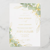 Elegant Eucalyptus Weddenschap Gold Folie Uitnodiging (Voorkant)