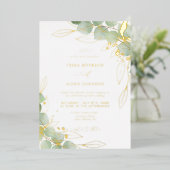 Elegant Eucalyptus Weddenschap Gold Folie Uitnodiging (Staand Voorkant)