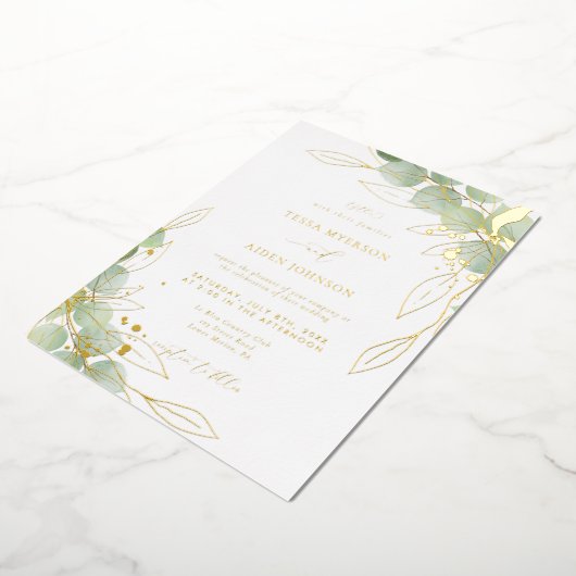 Elegant Eucalyptus Weddenschap Gold Folie Uitnodiging (Gedraaid)