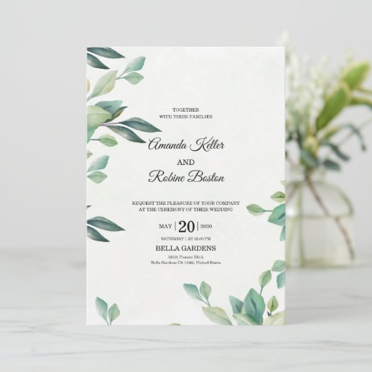 Elegant Eucalyptus Weddenschap Kaart (Staand voorkant)