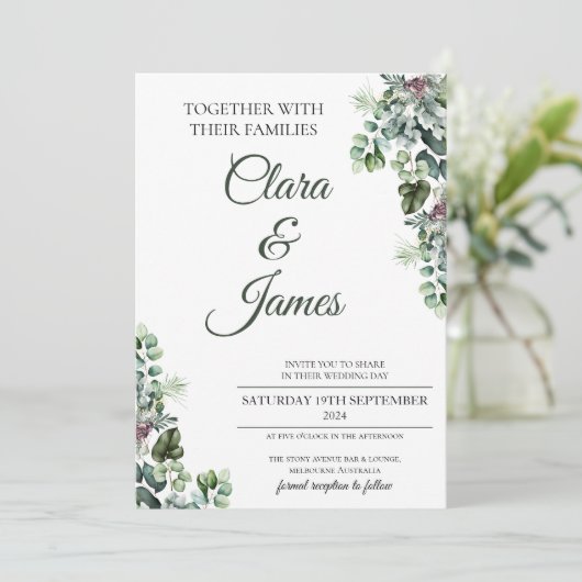 Elegant Eucalyptus Weddenschap Kaart (Staand voorkant)