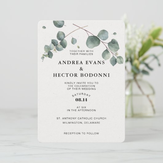 Elegant Eucalyptus Weddenschap Kaart (Staand voorkant)