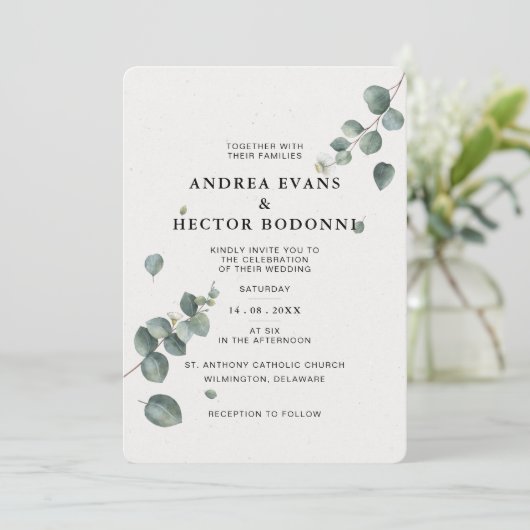Elegant Eucalyptus Weddenschap Kaart (Staand voorkant)