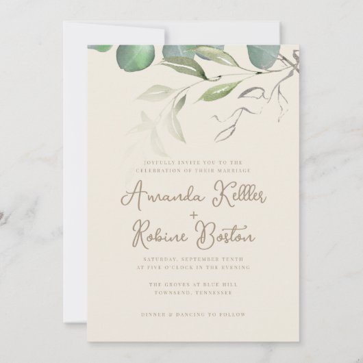 Elegant Eucalyptus Weddenschap Kaart (Achterkant)