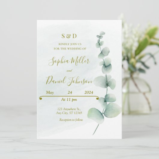 Elegant Eucalyptus Weddenschap Kaart (Staand voorkant)