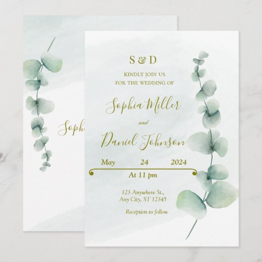Elegant Eucalyptus Weddenschap Kaart (Voorkant / Achterkant)