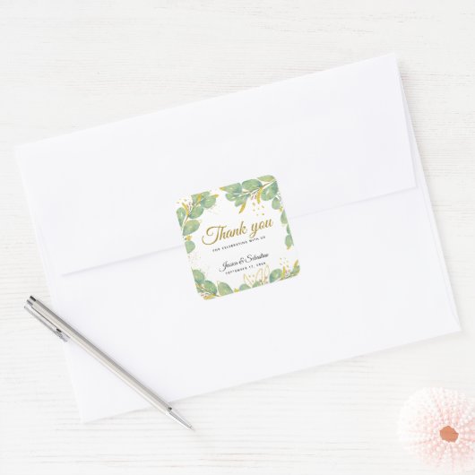 Elegant Eucalyptus Weddenschap Vierkante Sticker (Envelop)