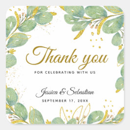 Elegant Eucalyptus Weddenschap Vierkante Sticker