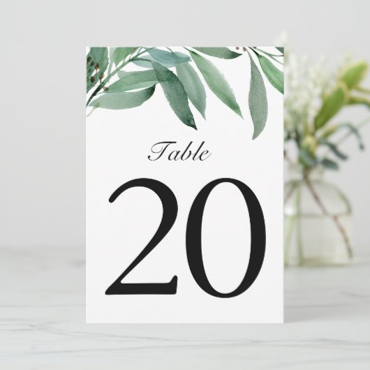 Elegant Eucalyptus Weddenschap White Table Number (Staand voorkant)