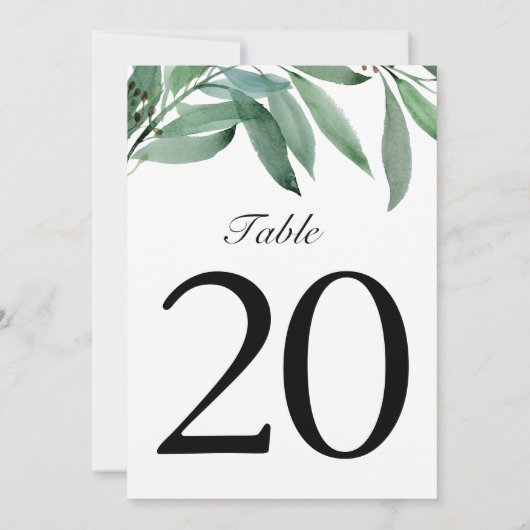 Elegant Eucalyptus Weddenschap White Table Number (Achterkant)